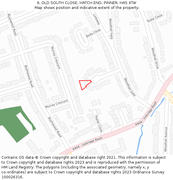 9, OLD SOUTH CLOSE, HATCH END, PINNER, HA5 4TW: Location map and indicative extent of plot