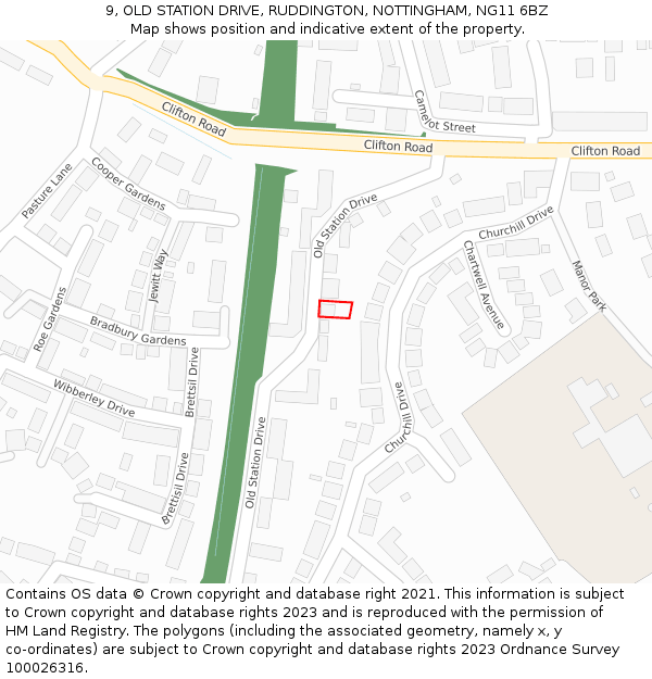 9, OLD STATION DRIVE, RUDDINGTON, NOTTINGHAM, NG11 6BZ: Location map and indicative extent of plot