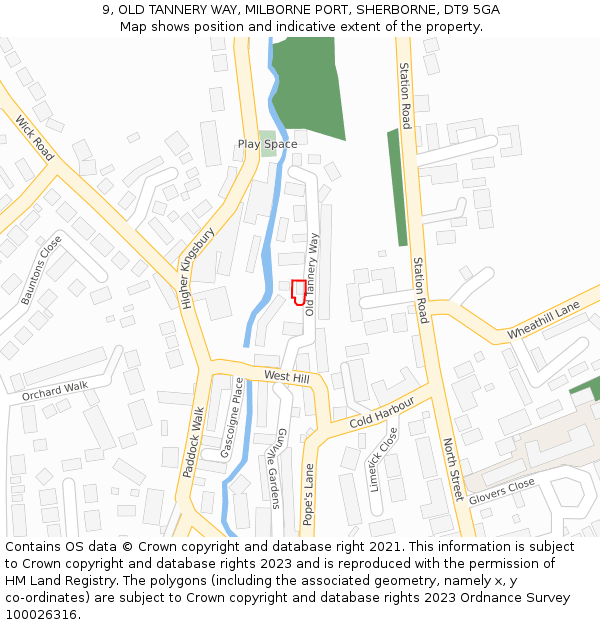 9, OLD TANNERY WAY, MILBORNE PORT, SHERBORNE, DT9 5GA: Location map and indicative extent of plot
