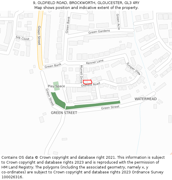 9, OLDFIELD ROAD, BROCKWORTH, GLOUCESTER, GL3 4RY: Location map and indicative extent of plot