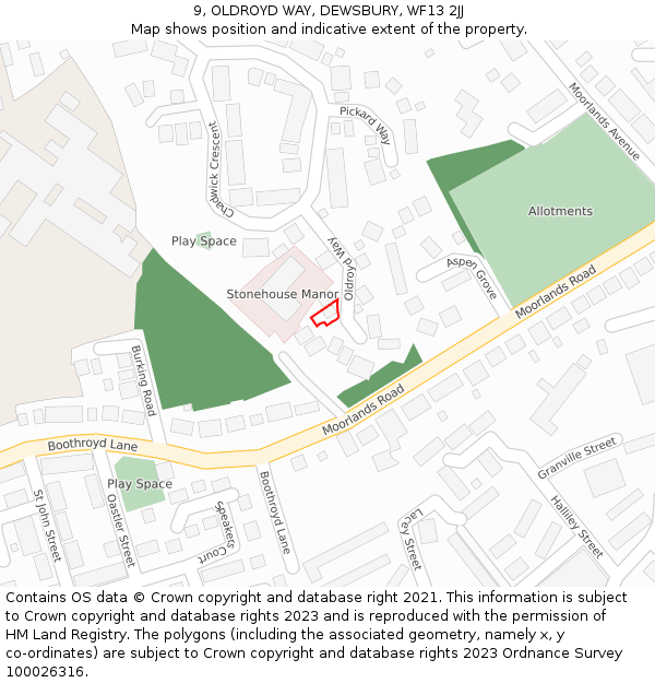 9, OLDROYD WAY, DEWSBURY, WF13 2JJ: Location map and indicative extent of plot