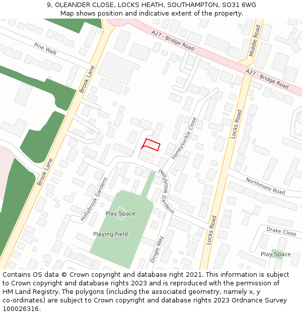 9, OLEANDER CLOSE, LOCKS HEATH, SOUTHAMPTON, SO31 6WG: Location map and indicative extent of plot