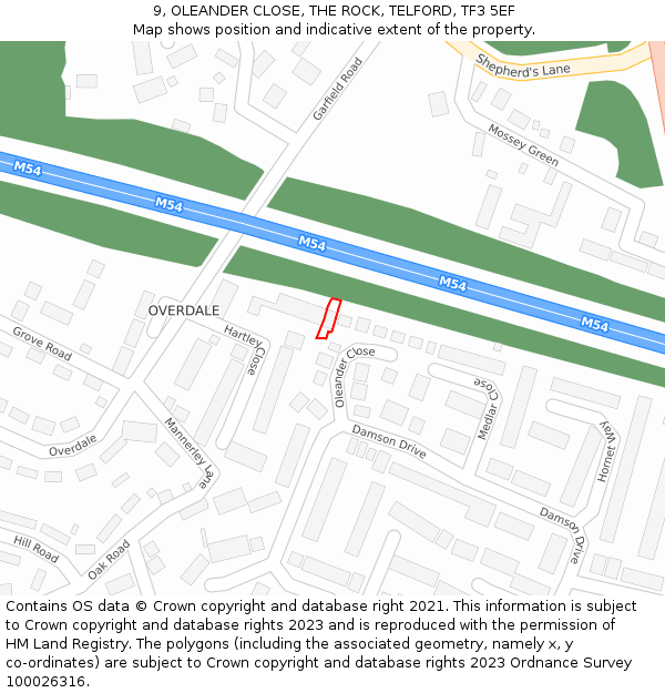 9, OLEANDER CLOSE, THE ROCK, TELFORD, TF3 5EF: Location map and indicative extent of plot
