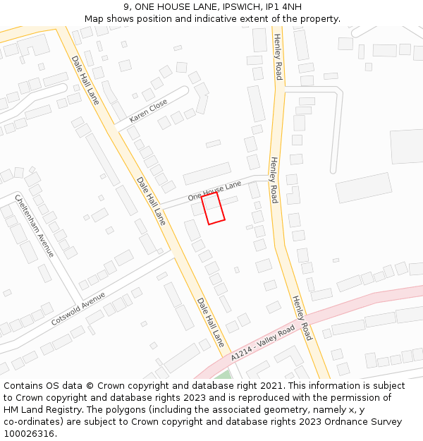 9, ONE HOUSE LANE, IPSWICH, IP1 4NH: Location map and indicative extent of plot