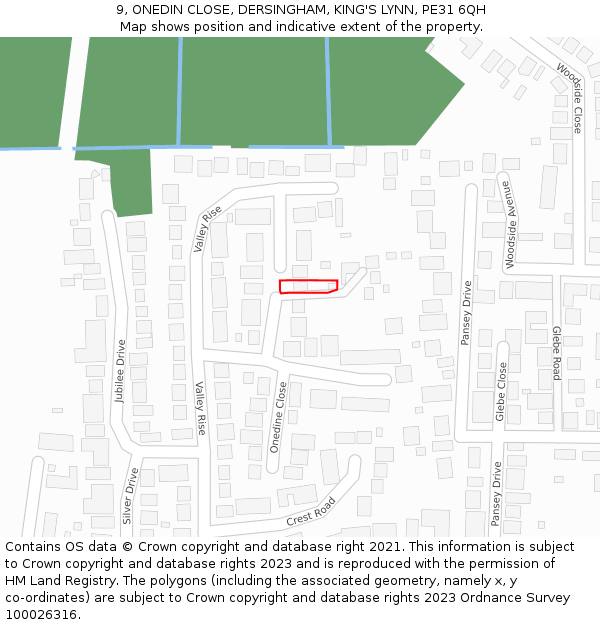 9, ONEDIN CLOSE, DERSINGHAM, KING'S LYNN, PE31 6QH: Location map and indicative extent of plot
