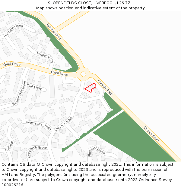 9, OPENFIELDS CLOSE, LIVERPOOL, L26 7ZH: Location map and indicative extent of plot