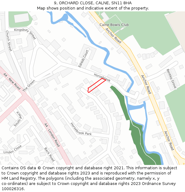 9, ORCHARD CLOSE, CALNE, SN11 8HA: Location map and indicative extent of plot