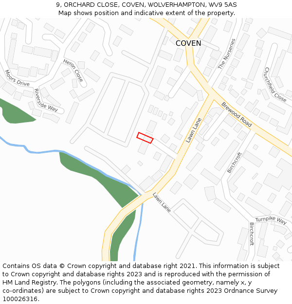 9, ORCHARD CLOSE, COVEN, WOLVERHAMPTON, WV9 5AS: Location map and indicative extent of plot