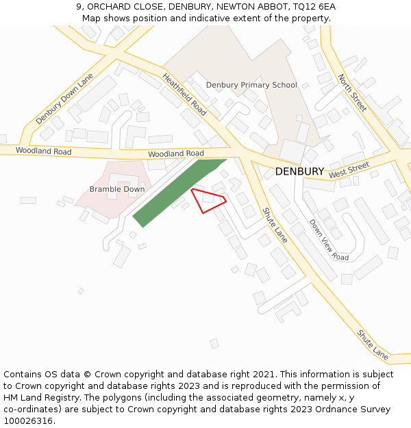 9, ORCHARD CLOSE, DENBURY, NEWTON ABBOT, TQ12 6EA: Location map and indicative extent of plot