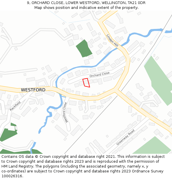 9, ORCHARD CLOSE, LOWER WESTFORD, WELLINGTON, TA21 0DR: Location map and indicative extent of plot