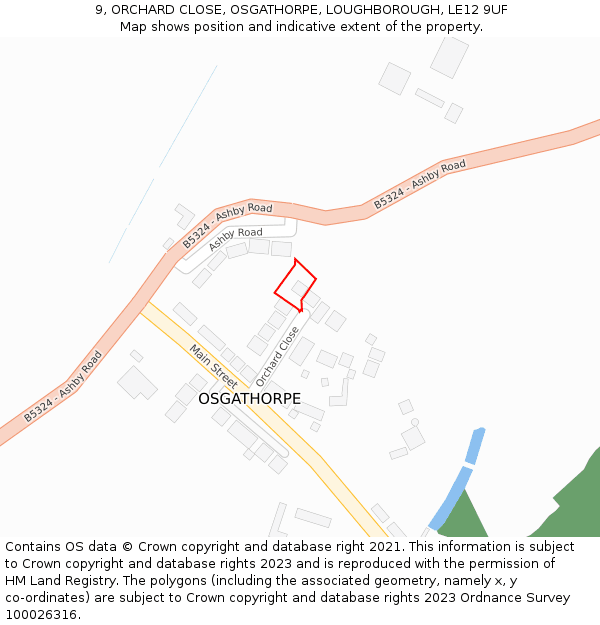 9, ORCHARD CLOSE, OSGATHORPE, LOUGHBOROUGH, LE12 9UF: Location map and indicative extent of plot