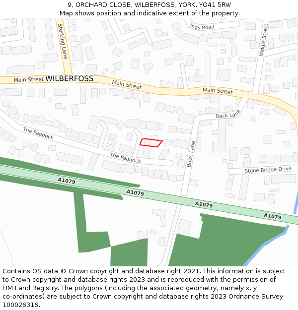 9, ORCHARD CLOSE, WILBERFOSS, YORK, YO41 5RW: Location map and indicative extent of plot