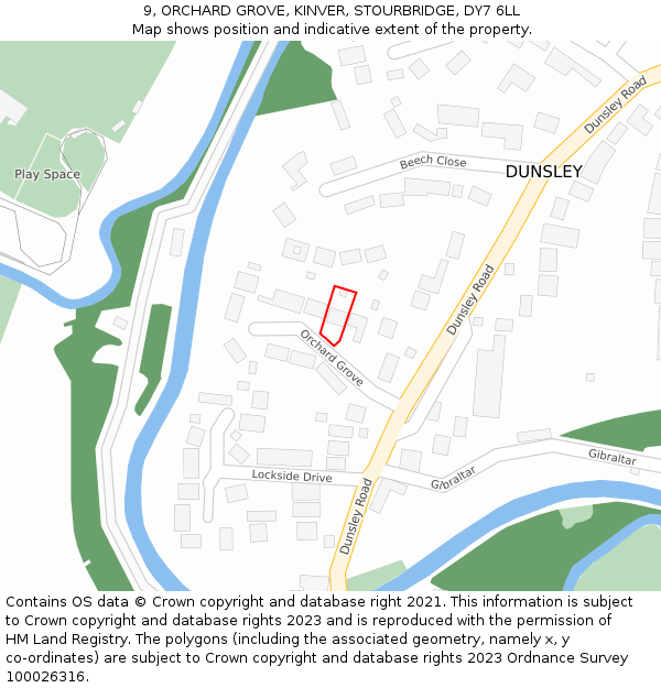 9, ORCHARD GROVE, KINVER, STOURBRIDGE, DY7 6LL: Location map and indicative extent of plot