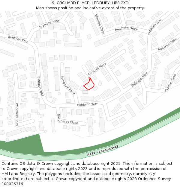 9, ORCHARD PLACE, LEDBURY, HR8 2XD: Location map and indicative extent of plot