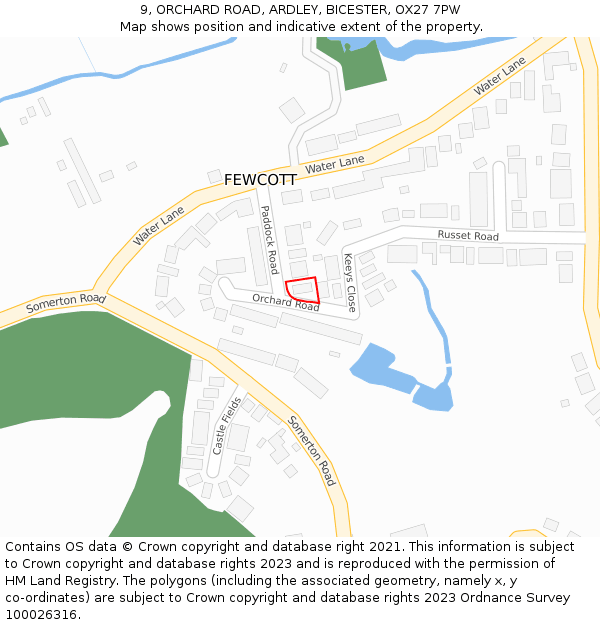 9, ORCHARD ROAD, ARDLEY, BICESTER, OX27 7PW: Location map and indicative extent of plot
