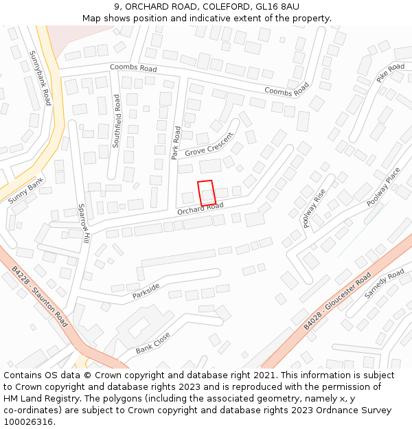 9, ORCHARD ROAD, COLEFORD, GL16 8AU: Location map and indicative extent of plot