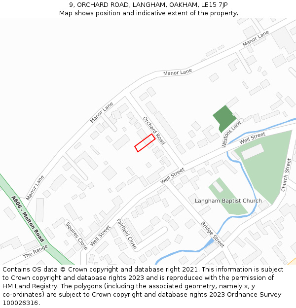 9, ORCHARD ROAD, LANGHAM, OAKHAM, LE15 7JP: Location map and indicative extent of plot