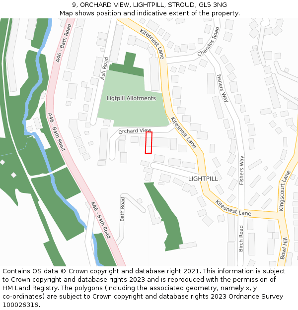 9, ORCHARD VIEW, LIGHTPILL, STROUD, GL5 3NG: Location map and indicative extent of plot