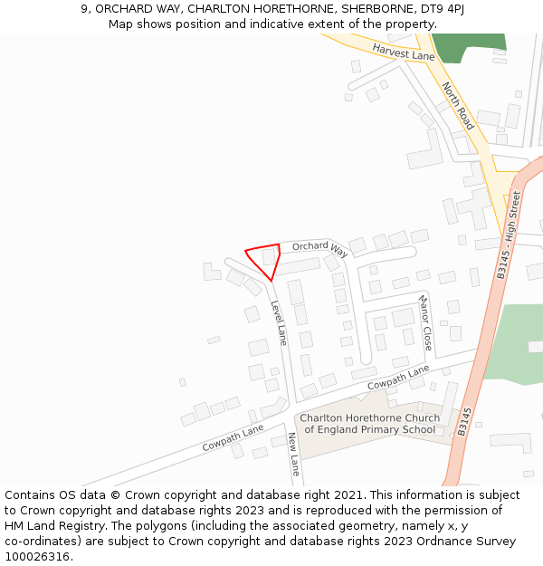 9, ORCHARD WAY, CHARLTON HORETHORNE, SHERBORNE, DT9 4PJ: Location map and indicative extent of plot