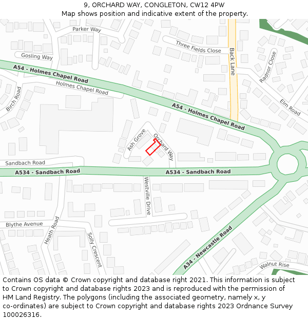 9, ORCHARD WAY, CONGLETON, CW12 4PW: Location map and indicative extent of plot