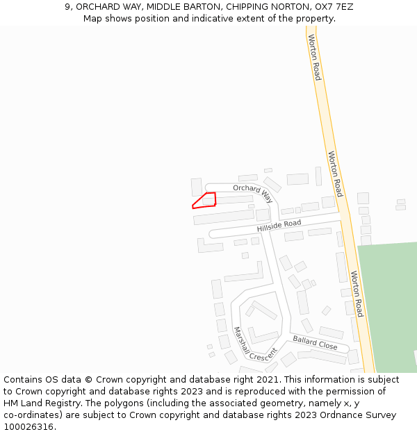 9, ORCHARD WAY, MIDDLE BARTON, CHIPPING NORTON, OX7 7EZ: Location map and indicative extent of plot