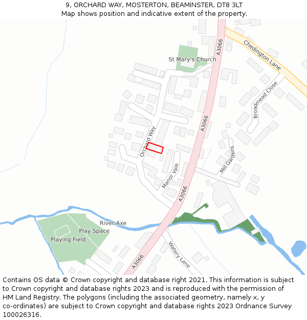 9, ORCHARD WAY, MOSTERTON, BEAMINSTER, DT8 3LT: Location map and indicative extent of plot