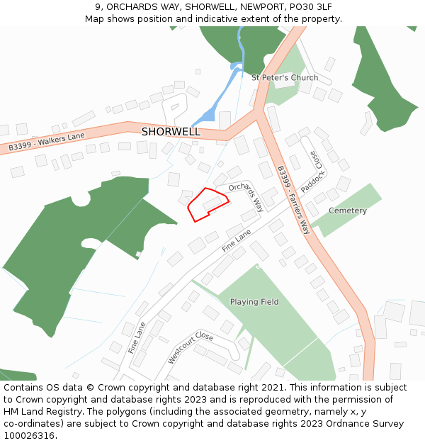 9, ORCHARDS WAY, SHORWELL, NEWPORT, PO30 3LF: Location map and indicative extent of plot