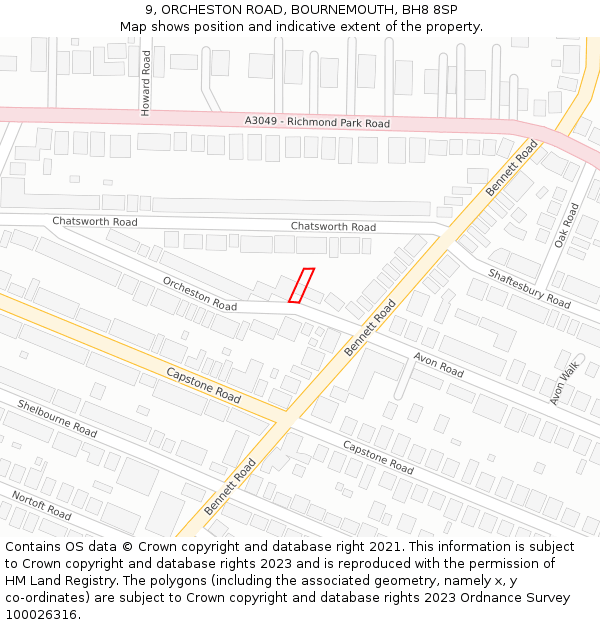 9, ORCHESTON ROAD, BOURNEMOUTH, BH8 8SP: Location map and indicative extent of plot