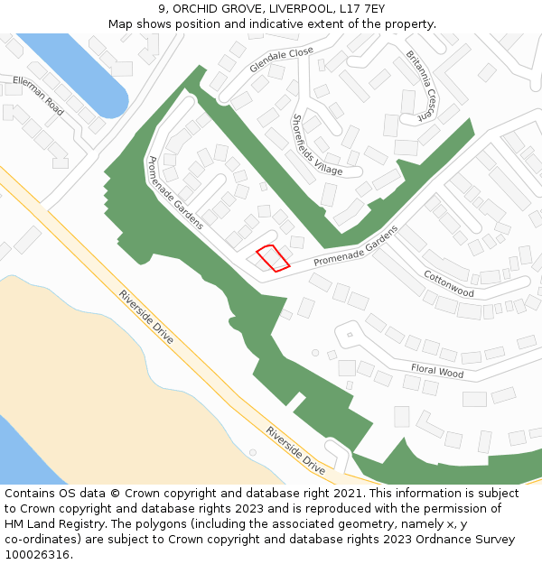 9, ORCHID GROVE, LIVERPOOL, L17 7EY: Location map and indicative extent of plot