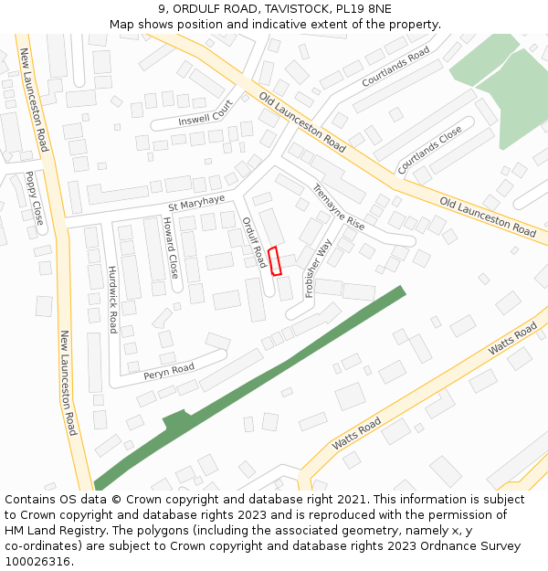 9, ORDULF ROAD, TAVISTOCK, PL19 8NE: Location map and indicative extent of plot