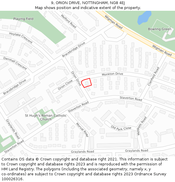 9, ORION DRIVE, NOTTINGHAM, NG8 4EJ: Location map and indicative extent of plot