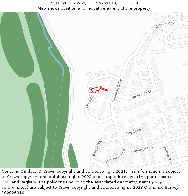 9, ORMESBY WAY, SPENNYMOOR, DL16 7FN: Location map and indicative extent of plot