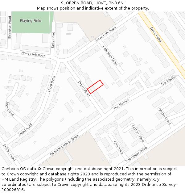 9, ORPEN ROAD, HOVE, BN3 6NJ: Location map and indicative extent of plot