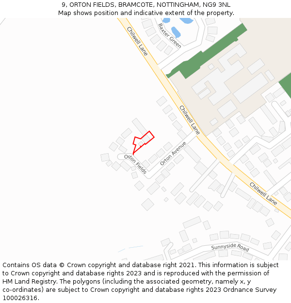 9, ORTON FIELDS, BRAMCOTE, NOTTINGHAM, NG9 3NL: Location map and indicative extent of plot