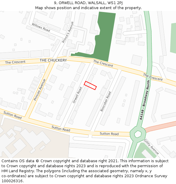 9, ORWELL ROAD, WALSALL, WS1 2PJ: Location map and indicative extent of plot