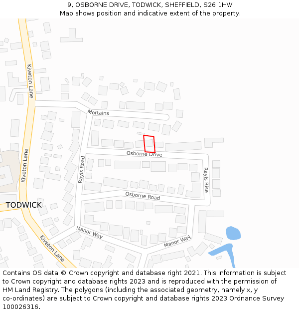 9, OSBORNE DRIVE, TODWICK, SHEFFIELD, S26 1HW: Location map and indicative extent of plot