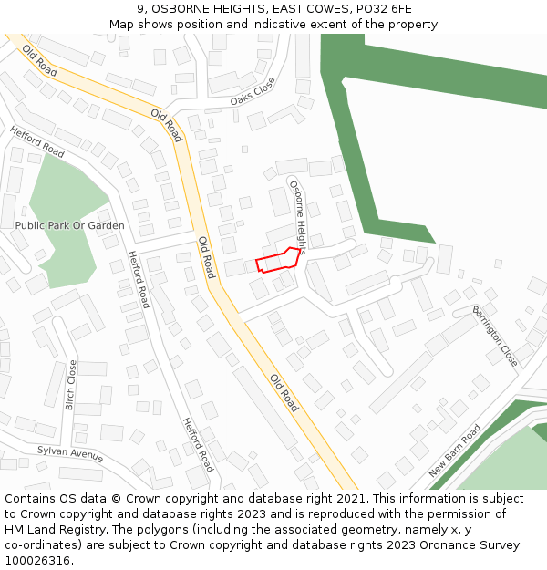 9, OSBORNE HEIGHTS, EAST COWES, PO32 6FE: Location map and indicative extent of plot