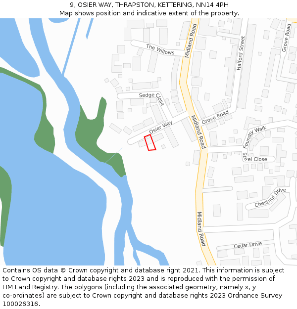 9, OSIER WAY, THRAPSTON, KETTERING, NN14 4PH: Location map and indicative extent of plot