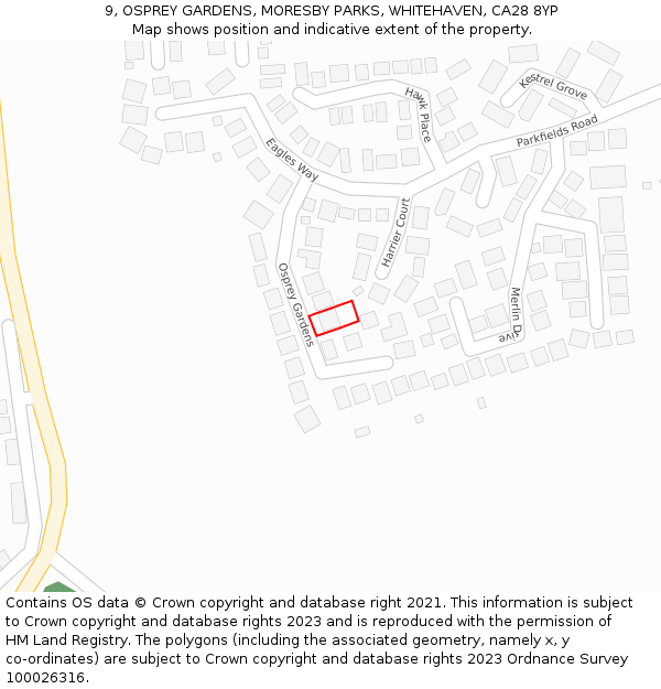 9, OSPREY GARDENS, MORESBY PARKS, WHITEHAVEN, CA28 8YP: Location map and indicative extent of plot