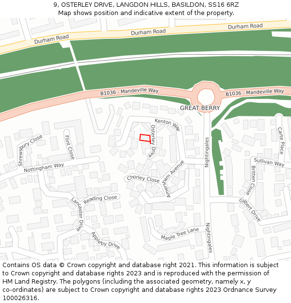 9, OSTERLEY DRIVE, LANGDON HILLS, BASILDON, SS16 6RZ: Location map and indicative extent of plot