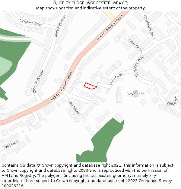 9, OTLEY CLOSE, WORCESTER, WR4 0BJ: Location map and indicative extent of plot