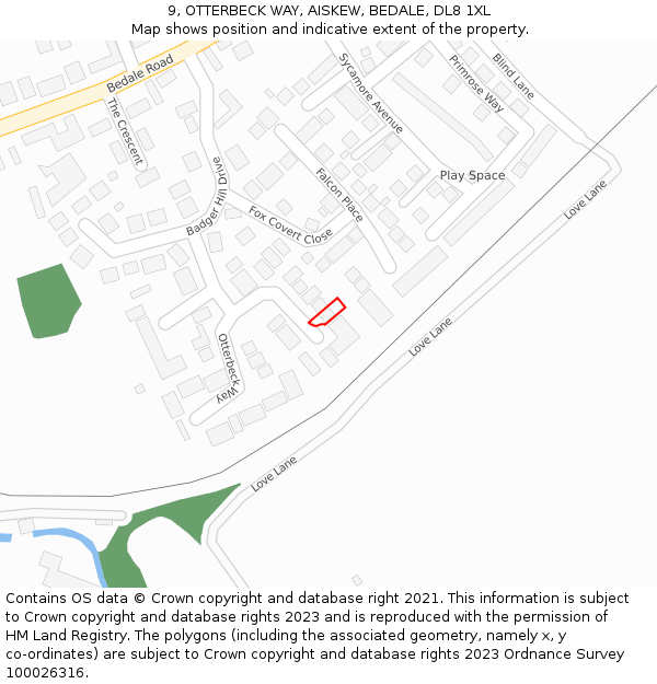 9, OTTERBECK WAY, AISKEW, BEDALE, DL8 1XL: Location map and indicative extent of plot