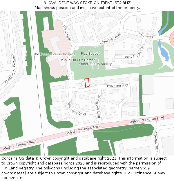 9, OVALDENE WAY, STOKE-ON-TRENT, ST4 8HZ: Location map and indicative extent of plot