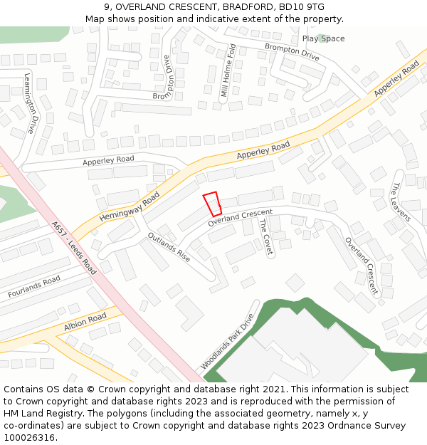 9, OVERLAND CRESCENT, BRADFORD, BD10 9TG: Location map and indicative extent of plot