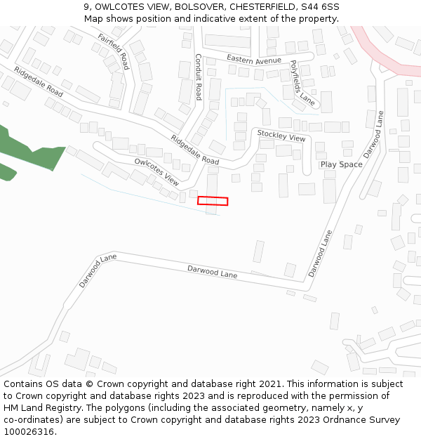 9, OWLCOTES VIEW, BOLSOVER, CHESTERFIELD, S44 6SS: Location map and indicative extent of plot