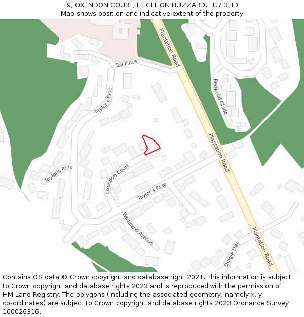 9, OXENDON COURT, LEIGHTON BUZZARD, LU7 3HD: Location map and indicative extent of plot