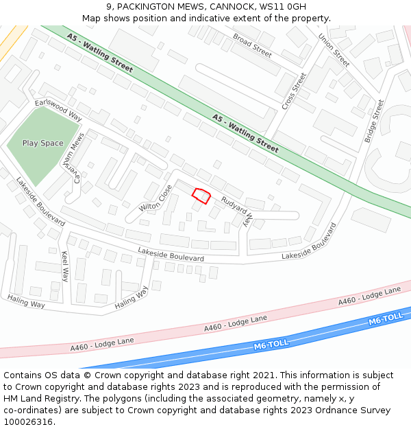 9, PACKINGTON MEWS, CANNOCK, WS11 0GH: Location map and indicative extent of plot