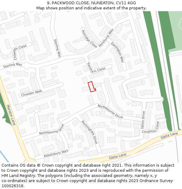9, PACKWOOD CLOSE, NUNEATON, CV11 4GG: Location map and indicative extent of plot