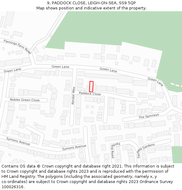 9, PADDOCK CLOSE, LEIGH-ON-SEA, SS9 5QP: Location map and indicative extent of plot