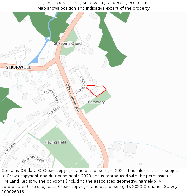 9, PADDOCK CLOSE, SHORWELL, NEWPORT, PO30 3LB: Location map and indicative extent of plot